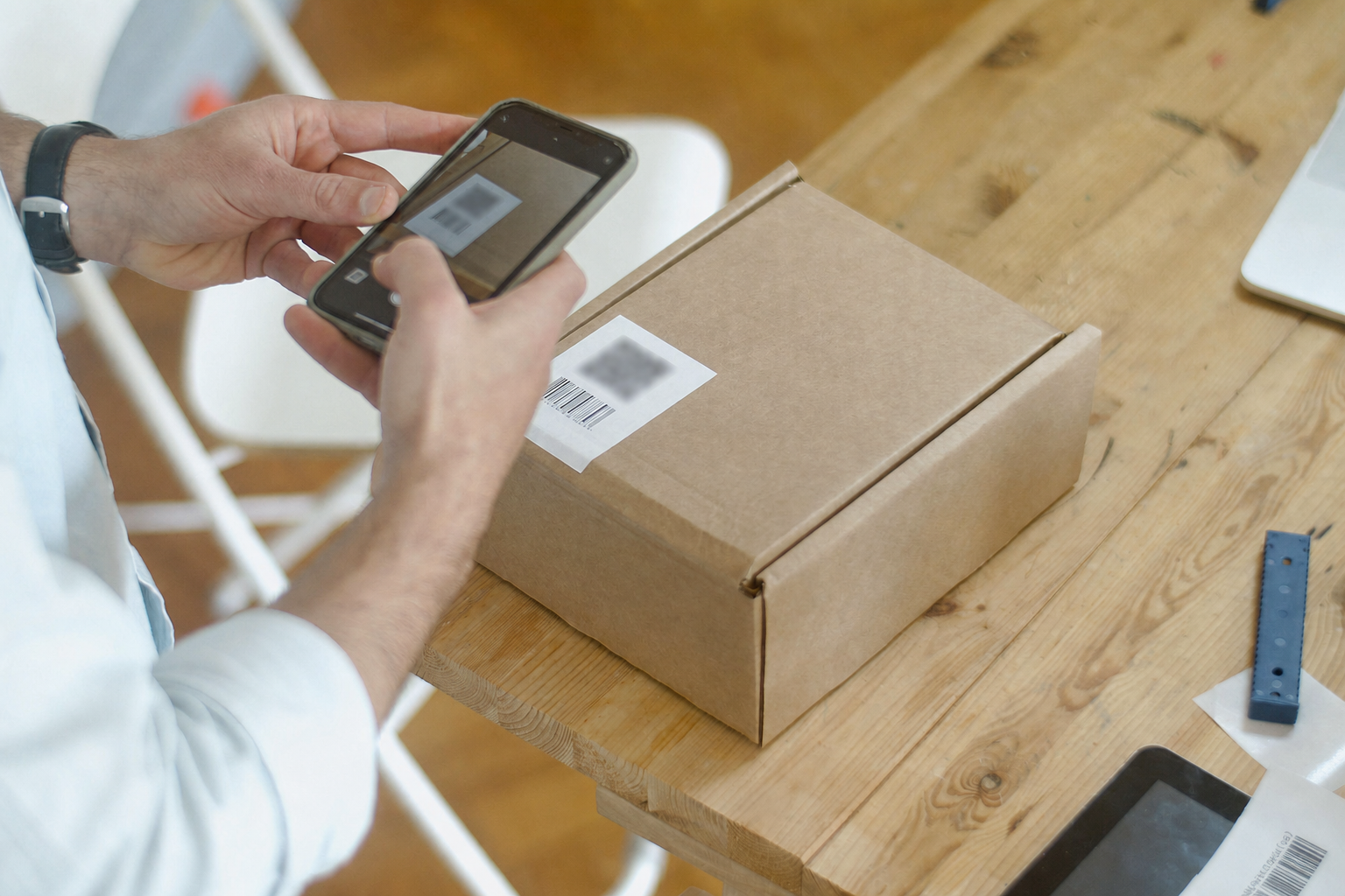 Öffentliches Firmenprofil auf einem Smartphone, QR Codes sind unkenntlich gemacht